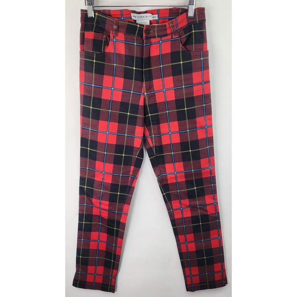Gretchen Scott Gripeless Plaid Pants Women's S Red Black Stretch Holiday